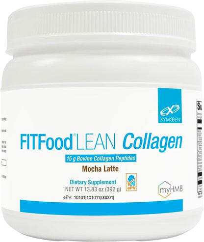XYMOGEN FIT Lean Food Collagen - Muscle Recovery & Connective Tissue Support - Collagen Peptide Protein Powder - with HMB & Vitamin D3 - Mocha Latte - 14 Servings (13.83 oz)