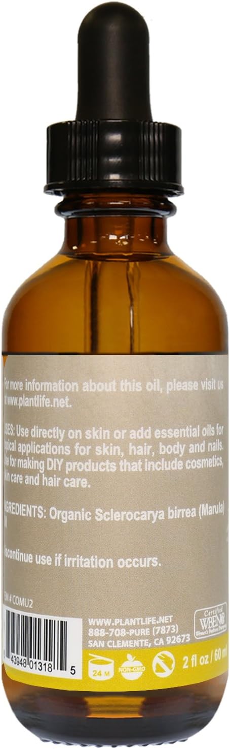 Plantlife Marula Carrier Oil - Cold Pressed, Non-GMO, and Gluten Free Carrier Oils - for Skin, Hair, and Personal Care - 2 oz