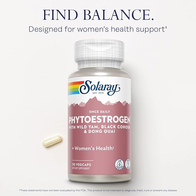 SOLARAY Once Daily Phytoestrogen - Phyto Estrogen Supplement for Women with Black Cohosh, Dong Quai, Wild Yam, Soy Isoflavones - Women's Health Support - 60-Day Guarantee, 30 Servings, 30 VegCaps