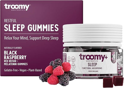 Troomy Sleep Gummies for Adults and Kids, Great Tasting Black Raspberry, Red Reishi Mushroom, Easy Restful Natural Sleep Aid, 30 Count