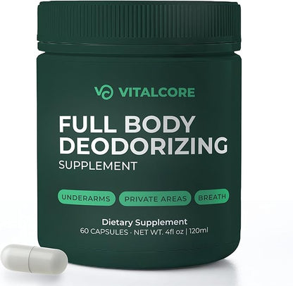 Body Deodorizing Supplement - 200mg Chlorophyll Capsules for 24hr Freshness | Gut & Skin Health | Vegan Body Magic Capsules (60ct)