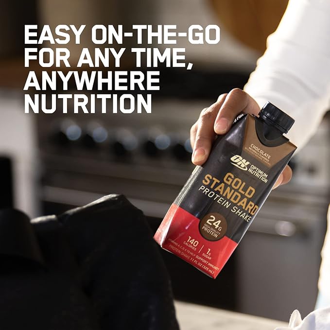 Optimum Nutrition Gold Standard Protein Shake, 24g Protein, Ready to Drink Protein Drinks, Chocolate, 11 Fl Oz, 12 Count (Pack of 1) (Packaging May Vary)