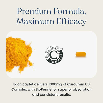 Better Way Health™ Turmeric Curcumin C3 Complex - 1000mg Curcumin C3® with BioPerine® – High Absorption Joint Support – 60 Caplets