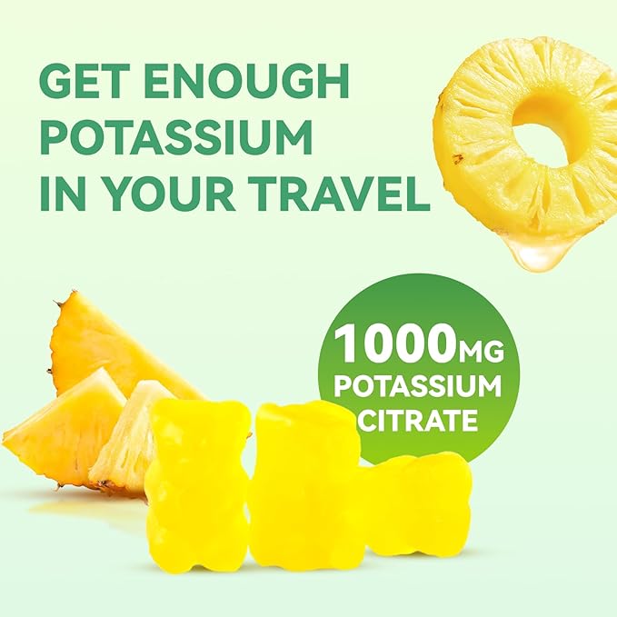 Potassium Gummies 1000mg, Potassium Citrate Gummies for Adults Women & Men, Chewable Potassium Supplement Support Leg Cramps & Muscle Health - Sugar Free, Vegan,60 Count