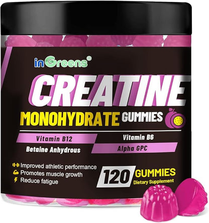 Creatine Monohydrate Gummies 6g for Men & Women, Potent Creatine Supplement, Chewables Creatine for Energy Boost, Increase Strength and Build Muscle, Gluten-Free, Sugar Free,120 Count