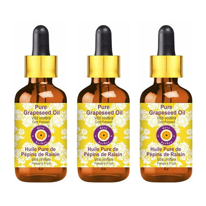 dève herbes Pure Grapeseed Oil (Vitis vinifera) with Glass Dropper Cold Pressed (Pack of Three) 100ml X 3 (10 oz)