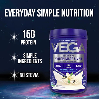 Vega Protein Made Simple Protein Powder, Vanilla - Stevia Free, Vegan, Plant Based, Healthy, Gluten Free, Pea Proteins for Women and Men (Packaging May Vary), 9.2 oz(Pack of 2)