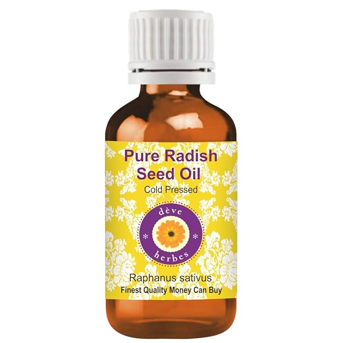 Deve Herbes Radish Seed Oil (Raphanus sativus) | Cold Pressed | Pure | Natural | Undiluted | for Diluting Essential Oils | for Skin & Massage | Non-Sticky| Lightweight| Men & Women | 100ml (3.38 oz)