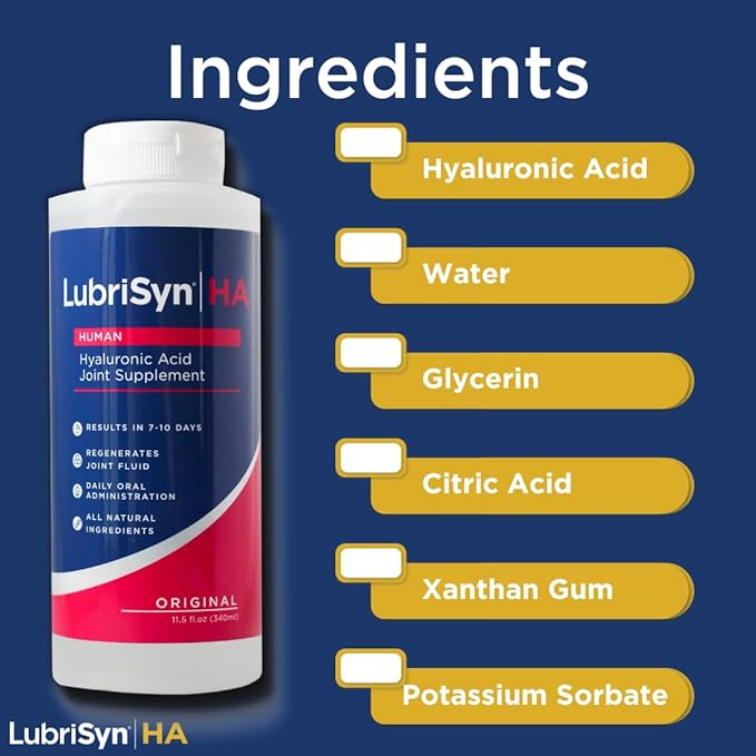 Lubrisyn Hyaluronic Acid Oral Joint Supplement – Liquid HA Formula for Humans – Promotes Joint Support, Mobility, Flexibility, Hydration & Healthy Function for Men & Women – Original 11.5oz