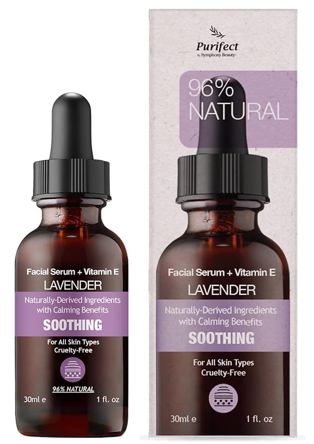 Purifect Lavender Soothing Botanical Facial Oil Serum - Calming Moisturizer with Vitamin E & Squalane, Infused with Botanical Oils to Rejuvenate, Cleanse & Hydrate Skin Naturally - 1 fl oz