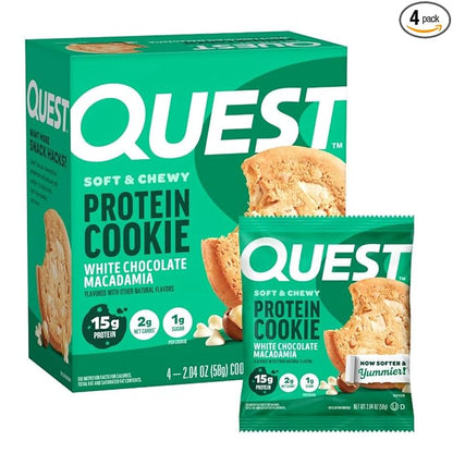 Quest Nutrition White Chocolate Macadamia Protein Cookie, 15g Protein, 1g Sugar, 2g Net Carbs, Keto Friendly, High Protein, Low Carb; 4 Count