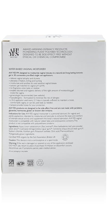 AH! YES® VM Water Based Vaginal Moisturizer | Long Lasting & Fast Acting for Vaginal Dryness & Irritation | pH Matched | Estrogen Free | Certified Organic & Natural (30 x 0.17 fl oz Applicators)
