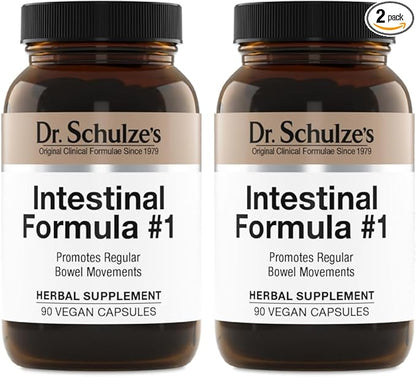 Dr. Schulze's Intestinal Formula #1 - Bowel Movement Supplement for Colon Health Support - Bloating & Constipation Aid - Intestinal Cleanse - All-Natural - Plant-Based - Vegan - 90 Count (2 Pack)
