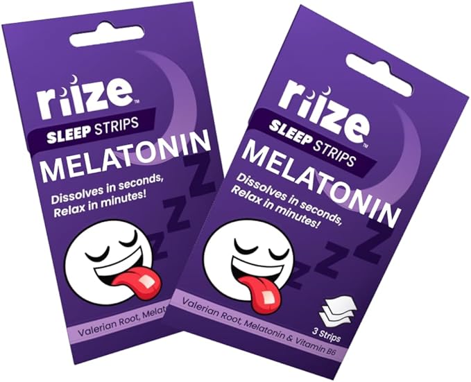 Riize Sleep Strips, Fast Acting Dissolvable Oral Supplement with 5mg Melatonin, Valerian Root, L-Theanine, Vitamin B6, Natural Flavors, Vegan (6 Count)