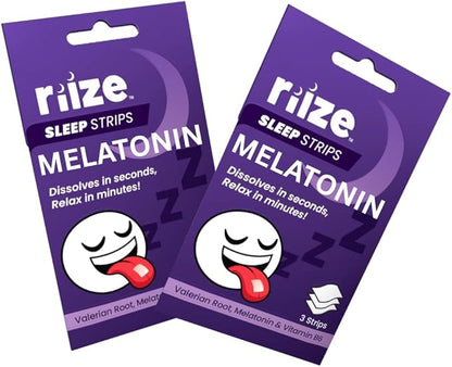 Riize Sleep Strips, Fast Acting Dissolvable Oral Supplement with 5mg Melatonin, Valerian Root, L-Theanine, Vitamin B6, Natural Flavors, Vegan (6 Count)
