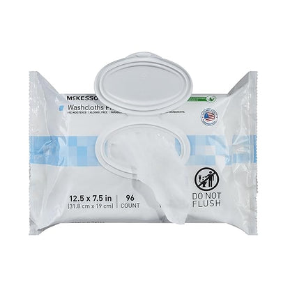 McKesson Washcloth Wipes, Unscented - Disposable Wet Wipes for Adults - Fragrance-Free, Alcohol-Free - No-Rinse Formula - Snap Lid Soft Pack, 96 Count, 3 Packs, 288 Total