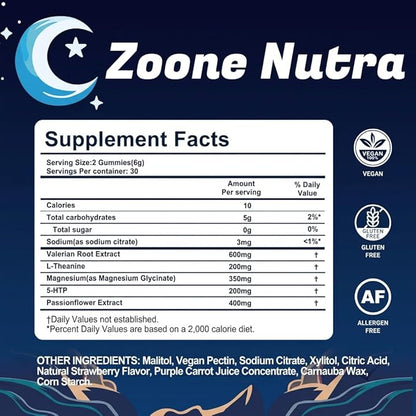 Sleep Gummies for Adults – Melatonin Free Gummies with 5-HTP, L-Theanine, Magnesium & Valerian Root – Vegan, Halal, Sugar & Gluten Free – Sweet Strawberry 60 Count