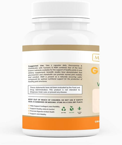 Glucosamine Chondroitin with Turmeric & MSM – Mobility & Flexibility Support – 60 Veggie Capsules