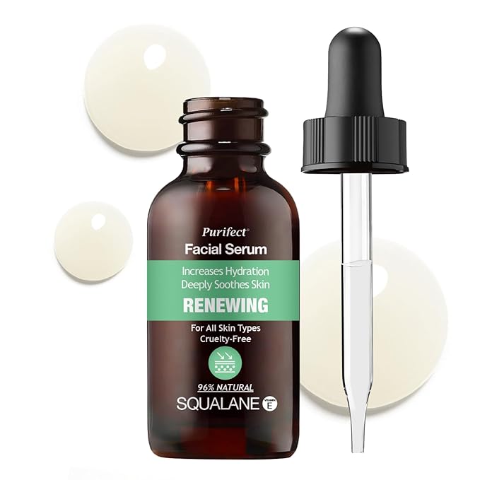 Purifect Renewing Squalane Facial Serum for Skin - Smooths, Softens, and Hydrates with Vitamin E & Arginine, Adds Moisture & Hydration, Cruelty Free Skincare, Made in USA - 1 fl oz
