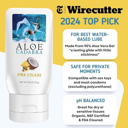 Aloe Cadabra Flavored Personal Lubricant and Vaginal Moisturizer, Organic Edible Aloe Lube for Men, Women and Couples, Non-Staining, pH Balanced, Toy Compatible (Pina Colada, 2.5 Ounces, 1 Pack)