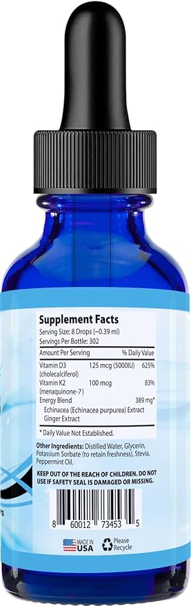 Absonutrix Vitamin D3 K2 Drops, 390mg, 4 Oz Liquid, 302 Servings, Made in USA, Quick Absorption, Quality Potent Ingredients, Non-GMO, GMP Certified, Cruelty-Free Products, Bone Strength Supplements