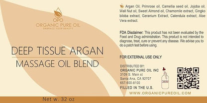 Deep Tissue Argan Massage Oil Blend - Natural, Non-GMO, Evening Primrose, Camellia, Walnut Oil & More - 32 oz - Soothing, Deep Tissue, Muscles, Relaxation - Packaging May Vary