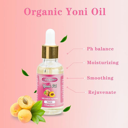 Natural Feminine Wash Yoni Oil Set, Body Cleanser with Cleaning Factor, Yoni Wash for Women pH Balance,1 fl.oz Peach Feminine Oil & 6.7 fl.oz Intimate Cleanser