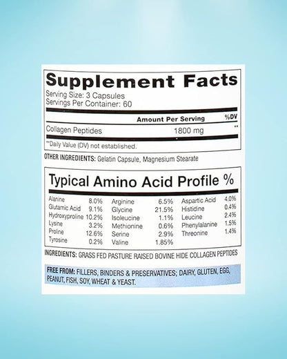 BioOptimal Collagen Peptides Capsules - Grass-Fed, Pasture-Raised Hydrolyzed Protein Supplement for Skin, Hair, & Nails - Non-GMO, Zero Sugar Daily Pills for Men & Women (180 Capsules)