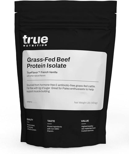 True Nutrition Grass Fed Beef Protein Isolate Powder - 29g Protein per Serving - Zero Carb, Fat Free, Dairy Free, Non-GMO - Paleo, Keto, Carnivore - French Vanilla - 1lb