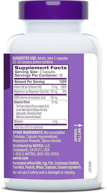 Natrol Sleep & Restore Capsules - Calm Magnesium Glycinate, Magnesium Sleep Aid with GABA, Melatonin 5mg, Botanical Blend, 30 Day Supply, 60 Count (Pack of 2)
