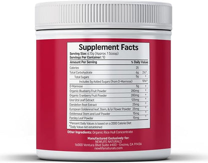 NewLife Naturals UT Revive with D Mannose Powder – UT Support for Urgency, Natural Urinary Tract Health for Women - with Cranberry, Blueberry & Botanicals – Short Term Potent Formula - 10 Servings