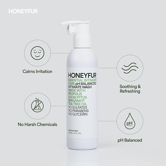 HONEYFUR pH Balanced Feminine Wash | Gentle Cleanser For Sensitive Skin | Natural Intimate Area Hygiene Wash – Sulfates & Paraben Free – Soothing, Refreshing, Calms Irritation – 200 ML / 6.7 FL OZ