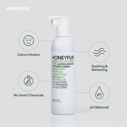 HONEYFUR pH Balanced Feminine Wash | Gentle Cleanser For Sensitive Skin | Natural Intimate Area Hygiene Wash – Sulfates & Paraben Free – Soothing, Refreshing, Calms Irritation – 200 ML / 6.7 FL OZ