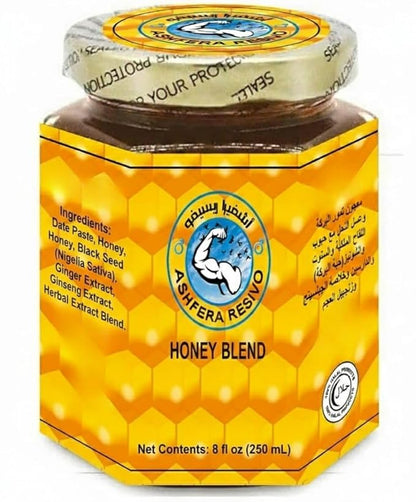 Resivo Ashfera Energy Support Men – 8Oz Date Paste – Sidr Honey with Pecan Nuts, Ginger Extract – Black Seed – Delicious and Savory Product of evaxo