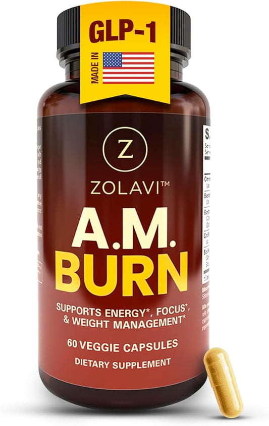 A.M. Burn GLP-1 Supplement Weight Loss Support | Berberine +Picolinate, Green Tea & BioPerine | Developed by Weight Management Experts | Glp1 High Absorption | USA Made, GMP Certified, 60 Caps