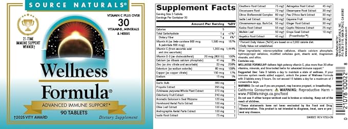 Source Naturals Wellness Formula Bio-Aligned Vitamins & Herbal Defense - Immune System Support Supplement & Immunity Booster - 90 Tablets