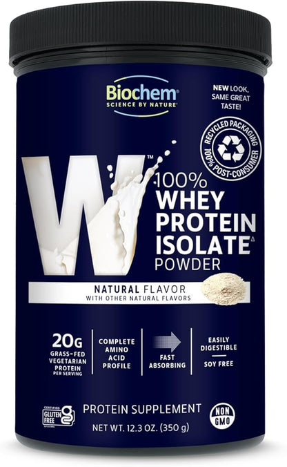 Biochem 100% Whey Isolate Protein - Natural Flavor - 12.3 Ounce, Preworkout & Immune Health - 20g Vegetarian Protein - Easily Digestible - Refreshing Taste - Keto Friendly & Easy To Mix…