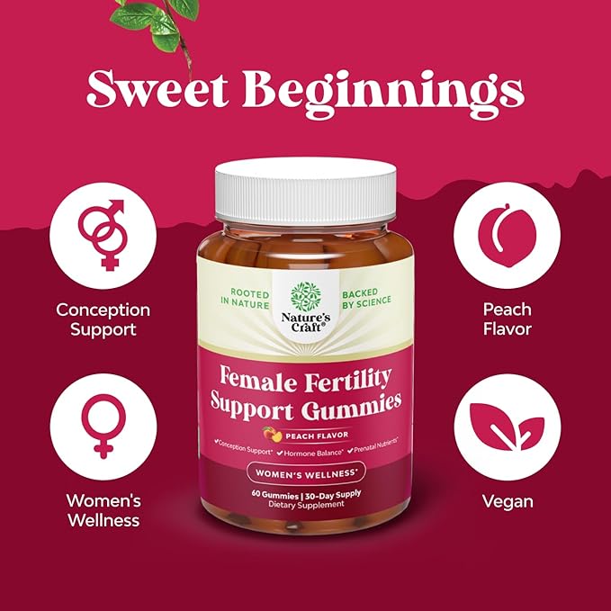 Fertility Gummies for Women Trying to Conceive - Yummy Gummy Fertility Supplement for Women with Myo-Inositol Folic Acid & Vitex Chasteberry - Vegan Non-GMO & Gluten Free - Juicy Peach - 60 Count