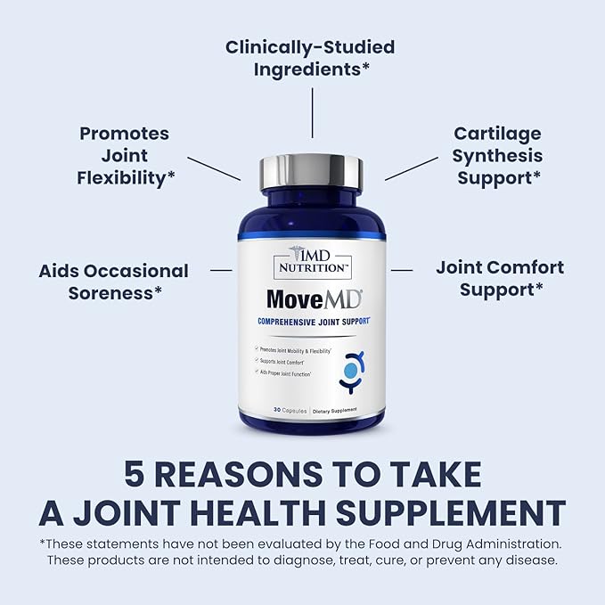 1MD Nutrition MoveMD - Joint Health Supplement - Doctor Formulated | with Collagen, Astaxanthin, and More | 30 Capsules (2-Pack)