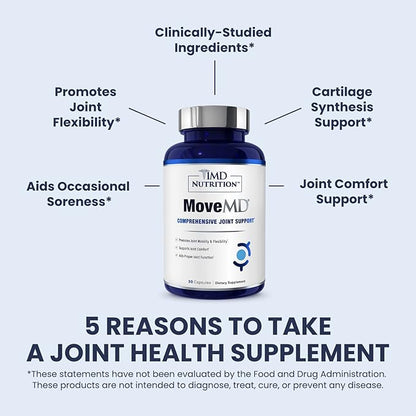 1MD Nutrition MoveMD - Joint Health Supplement - Doctor Formulated | with Collagen, Astaxanthin, and More | 30 Capsules (3-Pack)