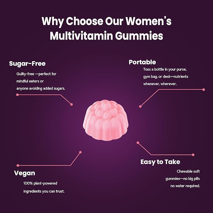 All-in-One Women's Multivitamin Gummies with Complete Vitamin & Mineral Complex, Herbal Blends for Energy, Overall Health, High Potency Hair Skin and Nails Vitamins, Strawberry Flavor, 60 Count