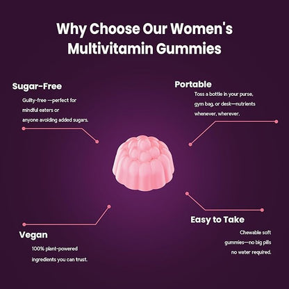 All-in-One Women's Multivitamin Gummies with Complete Vitamin & Mineral Complex, Herbal Blends for Energy, Overall Health, High Potency Hair Skin and Nails Vitamins, Strawberry Flavor, 60 Count
