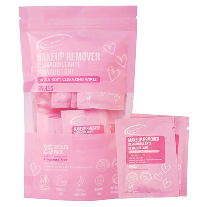 Air Jungles Makeup Remover Wipes Individually Wrapped, 25 Ct Travel Size Facial Cleansing Wipes with Vitamin E, Fragrance-Free, Gentle for All Skin Types, On-the-Go, Easter Gift for Women & Girls