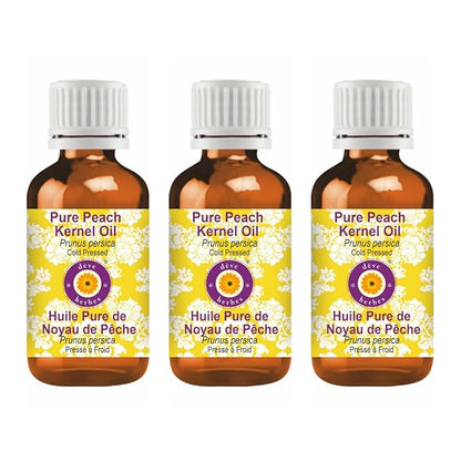 dève herbes Pure Peach Kernel Oil (Prunus persica) Cold Pressed (Pack of Three) 100ml X 3 (10 oz)
