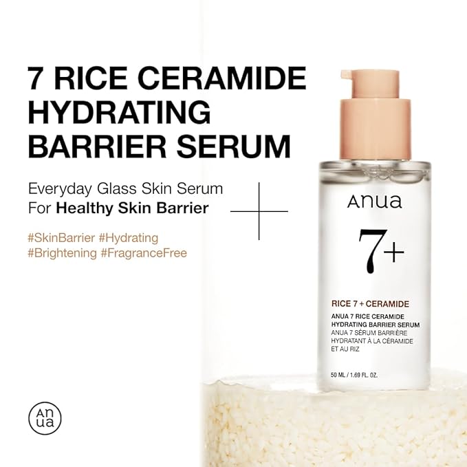 Anua Rice Ceramide 7 Hydrating Barrier Serum, Moisturizing Face Serum, Non-comodogenic, Hyaluronic Acid, Niacinamide, Lightweight, Fragrance Free, Sensitive Dry Skin, Korean Skincare, 1.69 fl oz