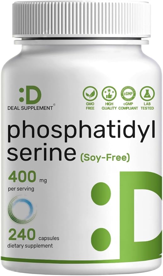 Phosphatidylserine Supplement, 400mg Serving, 240 Capsules – Soy Free Sunflower Lecithin Source