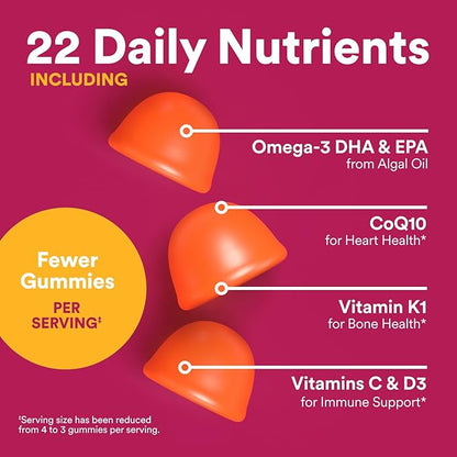 SmartyPants Multivitamin Gummy for Women 50 and Over, Omega 3 (DHA/EPA), Methylfolate, CoQ10, Vitamin D3, C, Vitamin B12, B6, A, K, Biotin, Gluten Free, 90 Count (30 Day Supply)