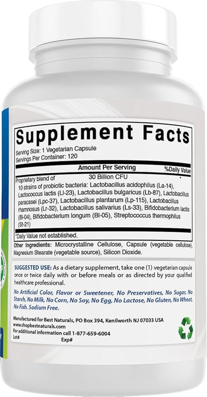 Best Naturals Probiotic 10 Strains 30 Billion Shelf Stable 120 Veggie Caps (120 Count (Pack of 3))