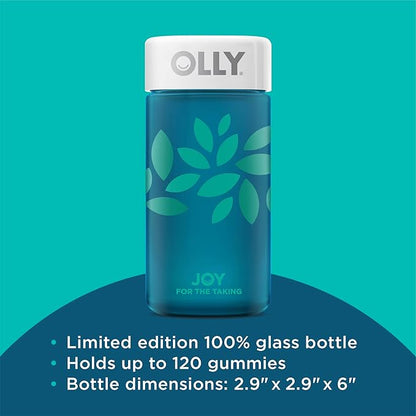 OLLY Joy Jar Gift, Easy Refillable Glass Bottle Vitamin Container, Holds Up to 120 Vitamin Gummies, Limited Edition 2022