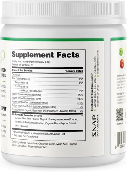 Snap Supplements Organic Beet Root Powder Nitric Oxide Supplement for Men & Women, Red Spinach & Pomegranate, Supports Healthy Energy & Blood Pressure Already in Normal Range, 30 Servings, Apple